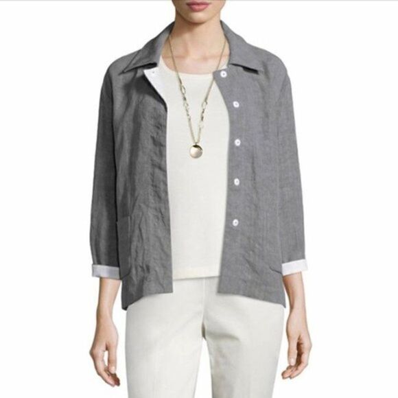 Lafayette 148 Gray 100% Linen Shacket Jacket S - Picture 6 of 10